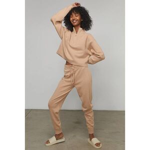 lunya cozy cotton silk zip pullover nutmeg XL